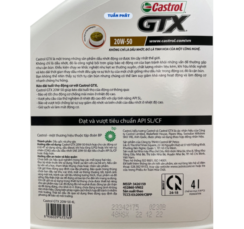 Nhớt CASTROL GTX 20W50 SL/CF (4L)
