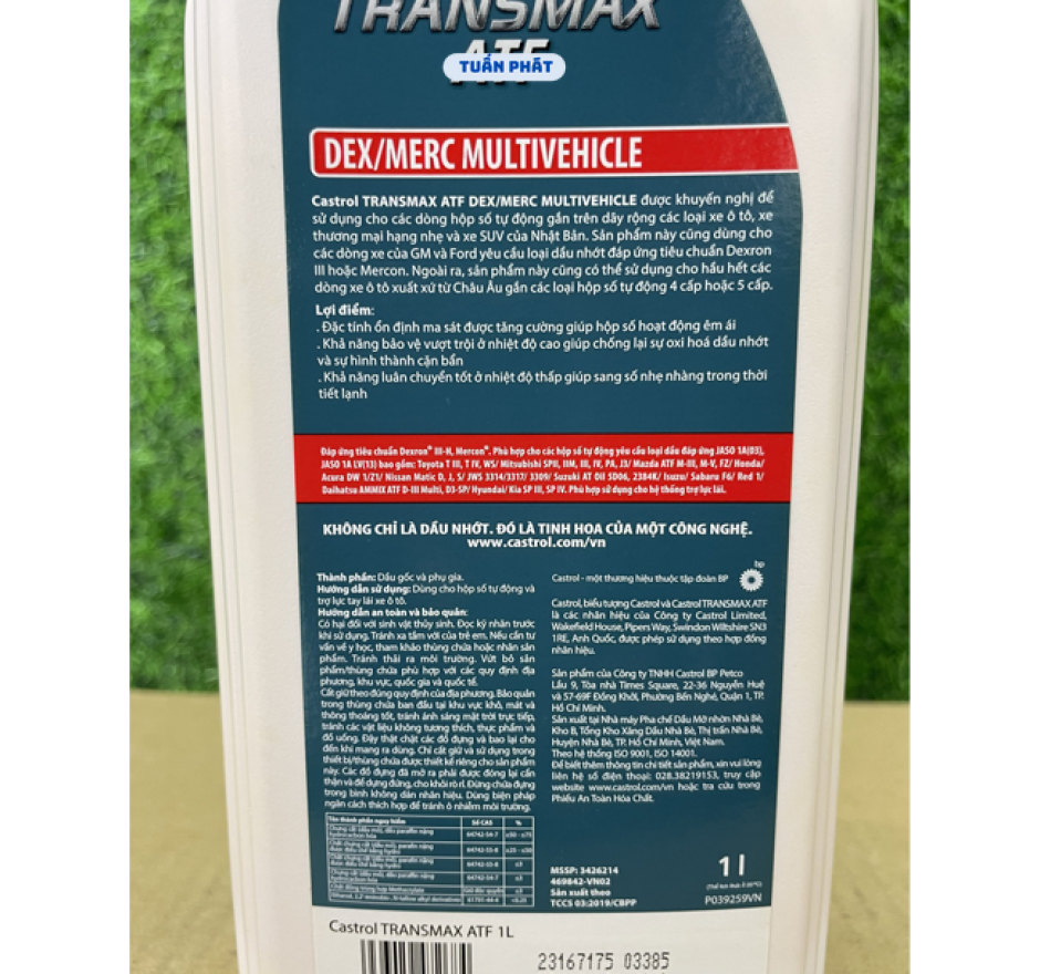 Dầu hộp số tự động CASTROL ATF TRANSMAX ATF DEX/MERC MULTIVEHICLE (1 Lít)