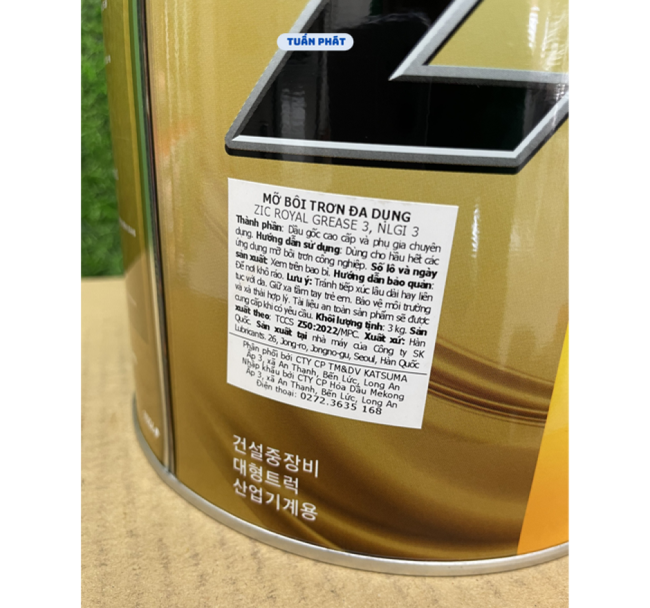 Mỡ ZIC ROYAL GREASE 3 (3kg) nhập khẩu HÀN QUỐC NGUYÊN THÙNG